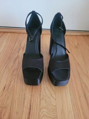 Black Platform Open-Toe Ankle Strap Heels
